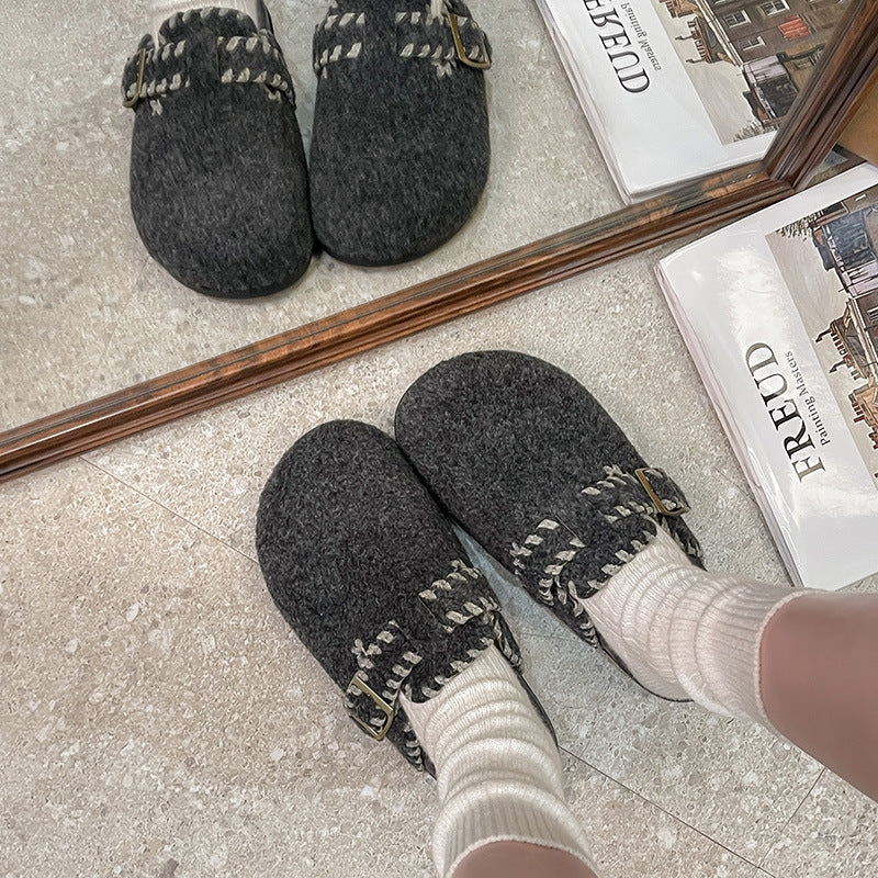 Damen Filz-Clogs Schnalle Warm Kuschelig