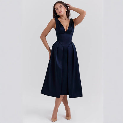Damen Maxikleid V-Ausschnitt Elegant Lang