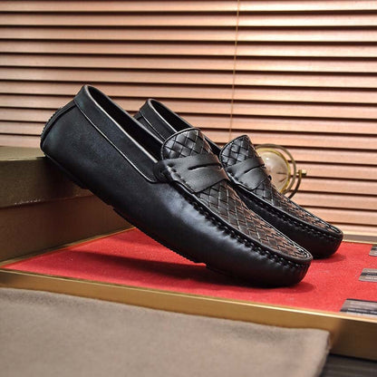 Herren Mokassins Geflochtenes Leder Braun Elegannt