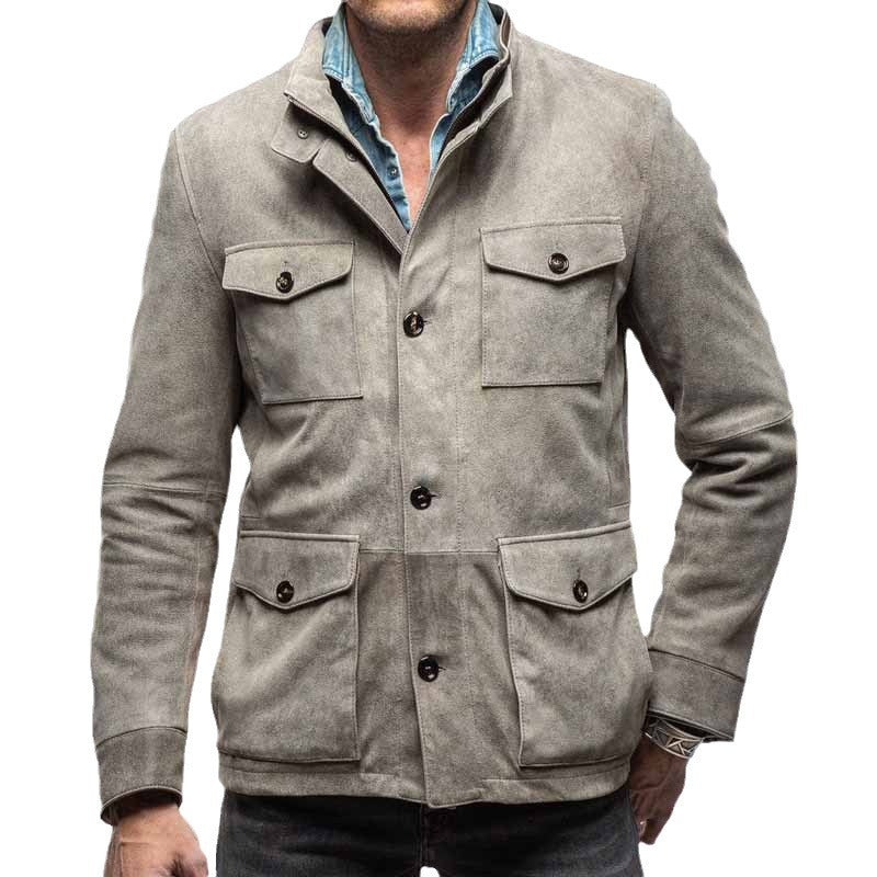 Lederjacke Herren Lässig Mit Patenttaschen Wildleder