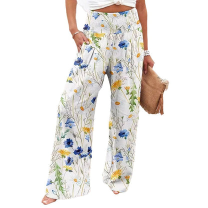 Damen Strandhose Weit Bequem Elastisch Floral