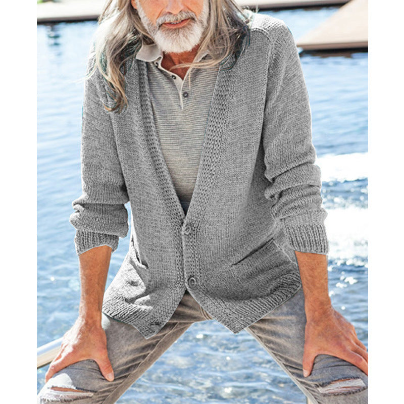 Herren Strickcardigan Eleganter Cardigan Mit Knöpfen und Taschen