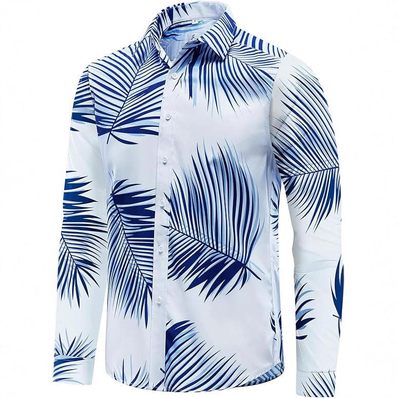 Herren Hemd Langarm Palmenmuster Elegant Modern - BerlinGlamour