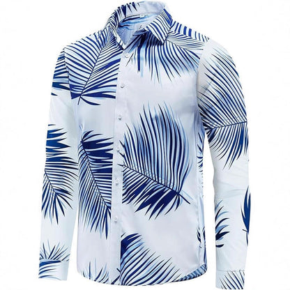 Herren Hemd Langarm Palmenmuster Elegant Modern - BerlinGlamour