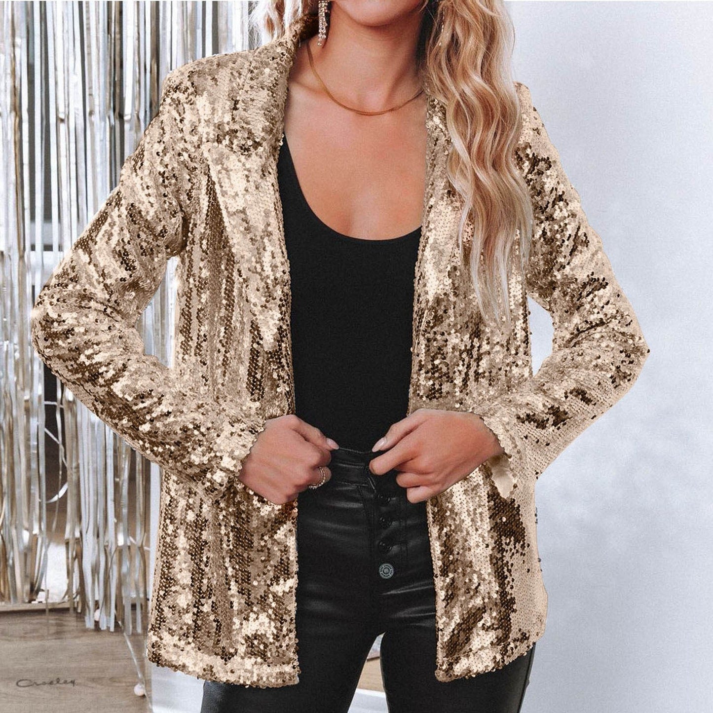 Damen Blazer Pailletten Glitzernd Elegant