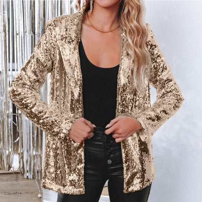 Damen Blazer Pailletten Glitzernd Elegant