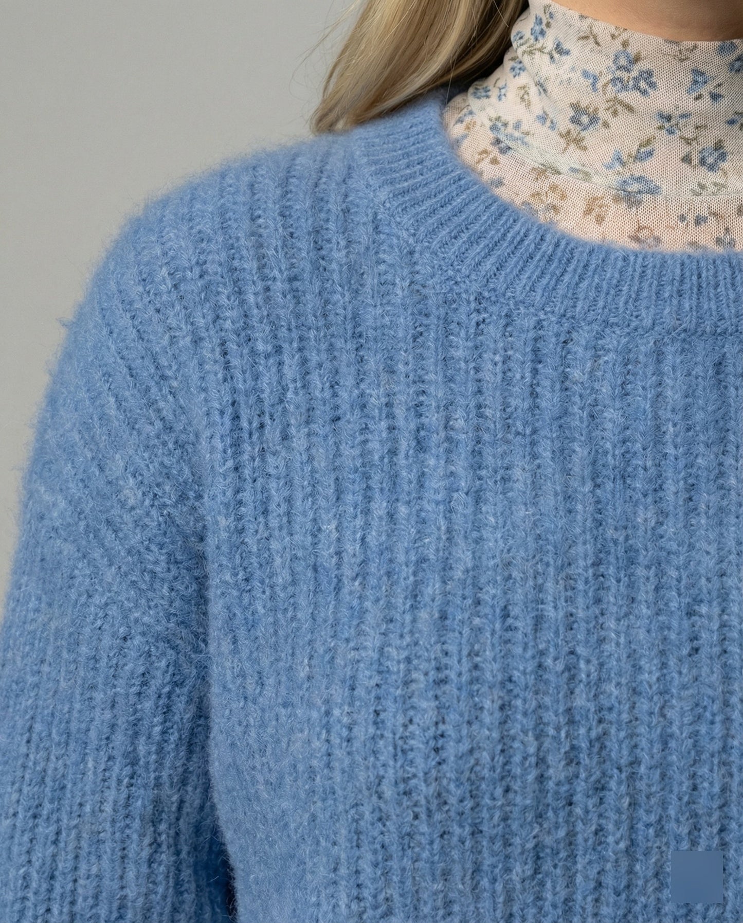 Damen Pullover Blau Locker Oversize Weich Langarm
