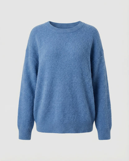 Damen Pullover Blau Locker Oversize Weich Langarm