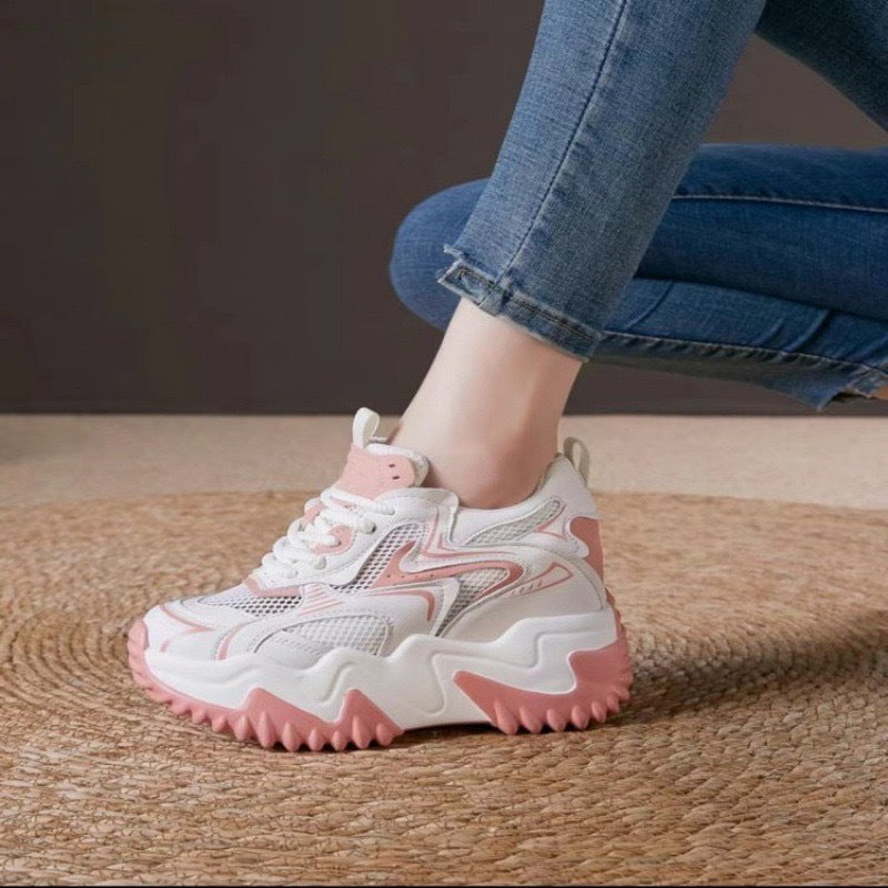 Damen Sneaker Chunky atmungsaktiv Mesh Weiß
