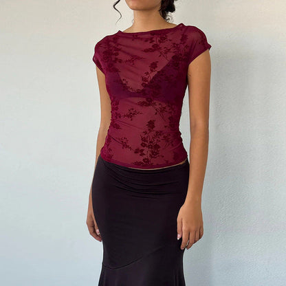 Damen Oberteil Spitze Floralmuster Durchsichtig - BerlinGlamour