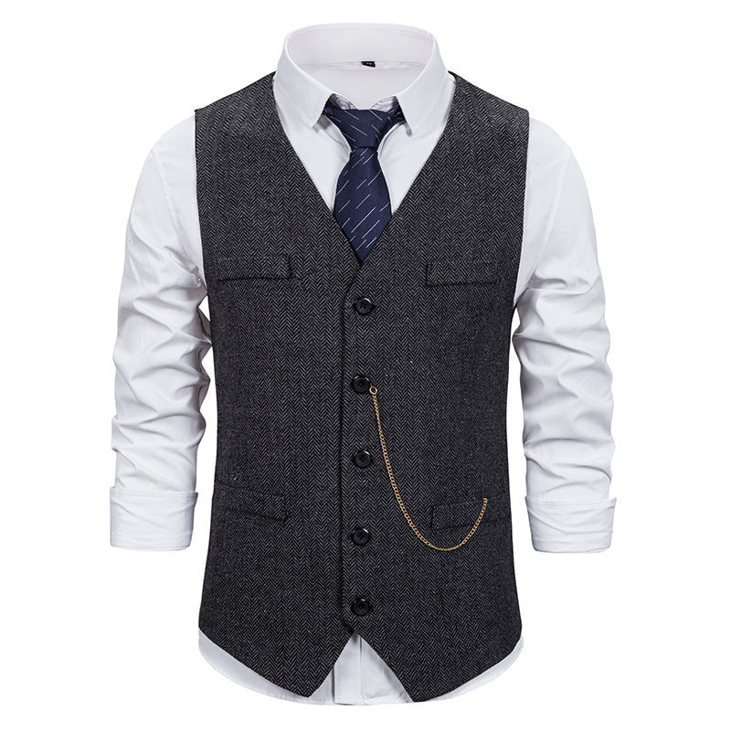 Herren Anzugweste Fischgrätmuster Elegant Mit Taschen