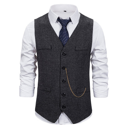 Herren Anzugweste Fischgrätmuster Elegant Mit Taschen