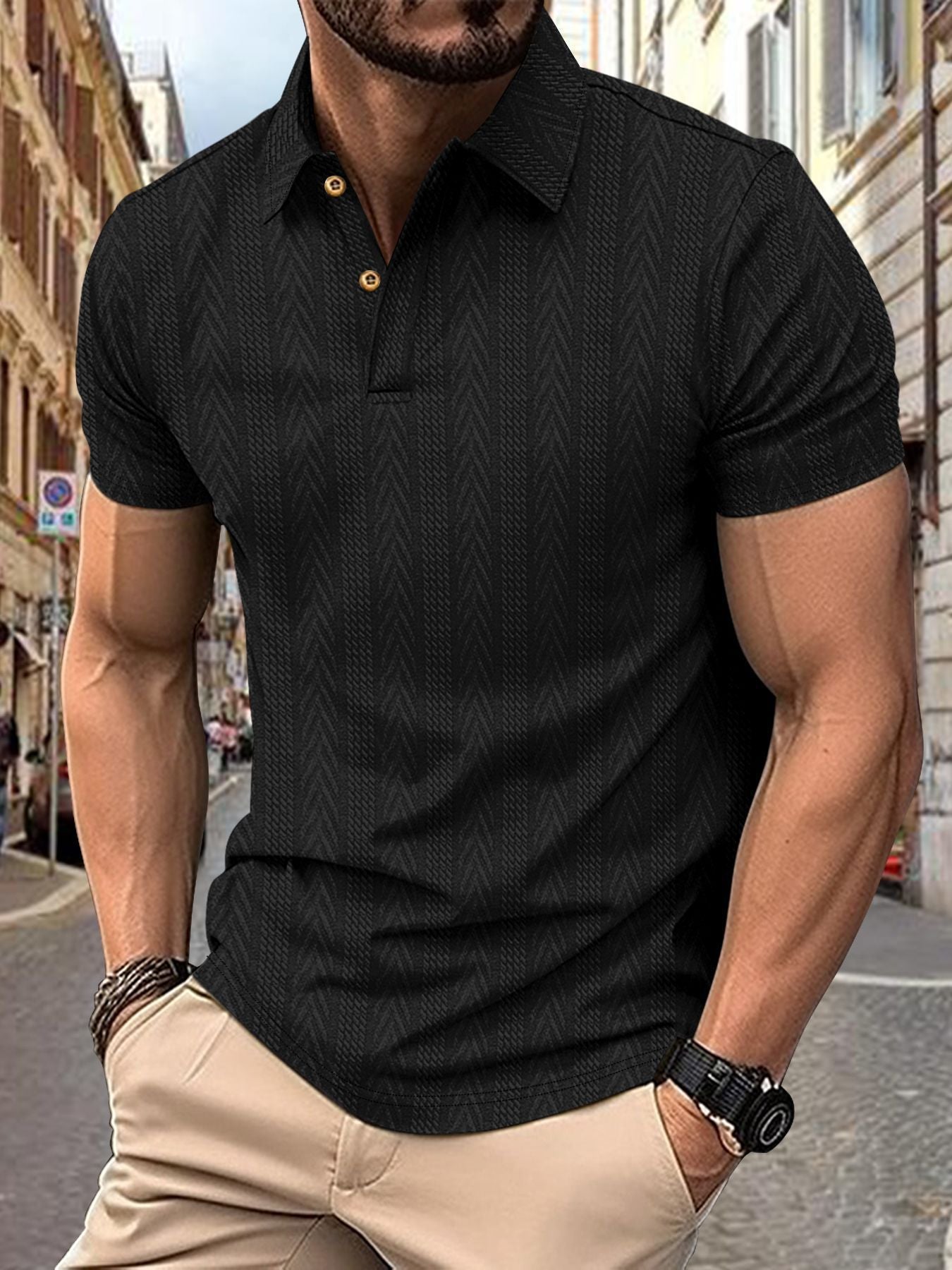 Herren Poloshirt Kurzarm Strukturiert Elegantes Design