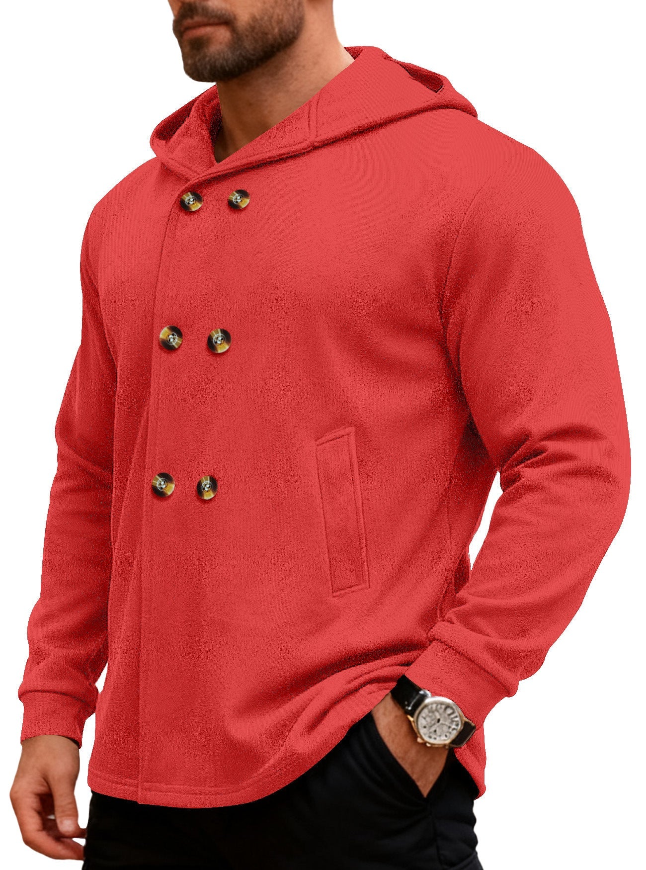 Herren Kapuzensweater Doppelter Knopfverschluss Taschen Modern