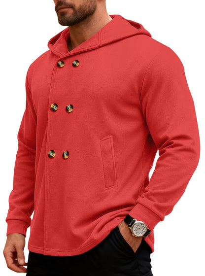 Herren Kapuzensweater Doppelter Knopfverschluss Taschen Modern