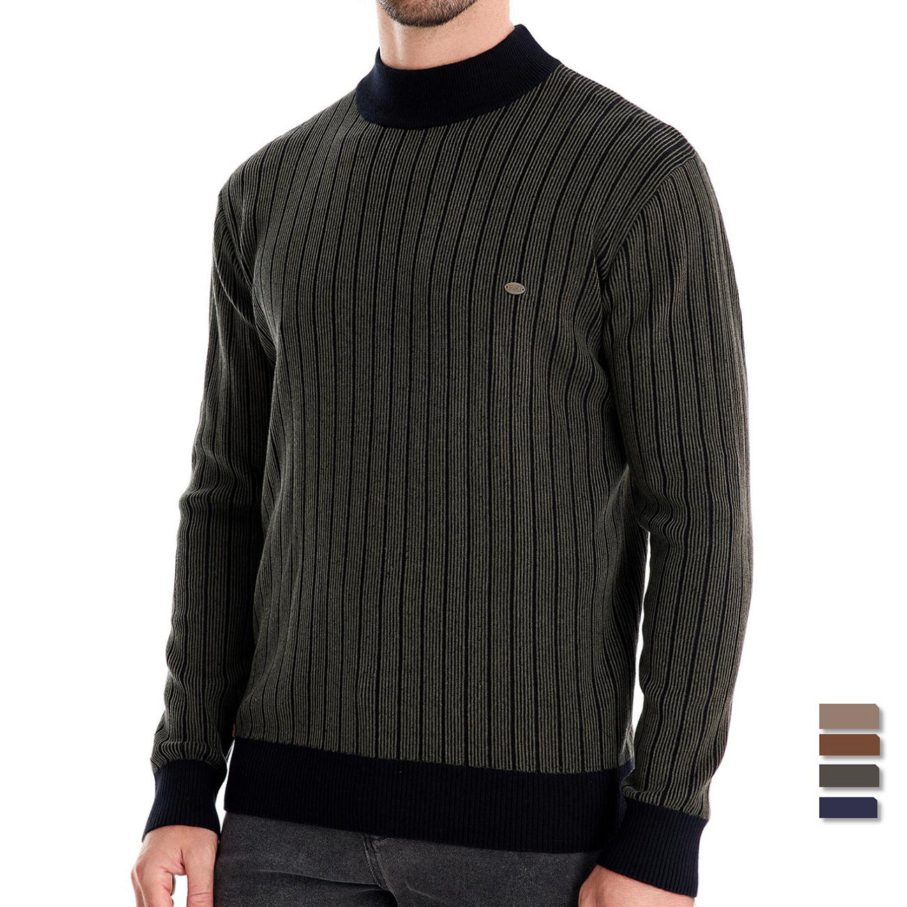 Herren Pullover Rollkragen Streifenmuster Elegante Feinstrick