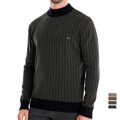 Herren Pullover Rollkragen Streifenmuster Elegante Feinstrick