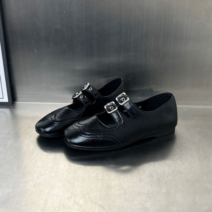 Damen Ballerinas Elegant mit Doppelriemen Schnalle - BerlinGlamour