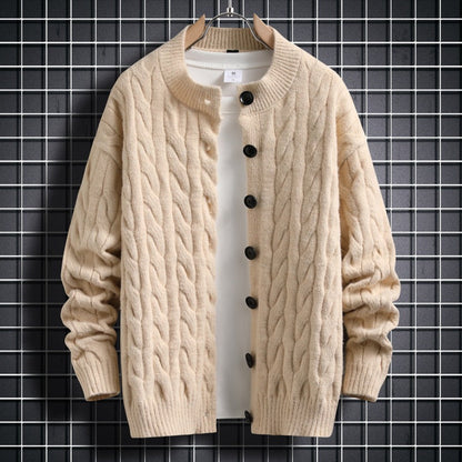 Herren Strickjacke Modern Zopfmuster Knopfverschluss