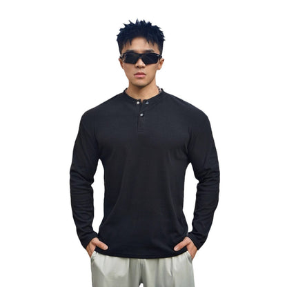 Herren Langarmshirt Atmungsaktiv Knöpfausschnitt Modern