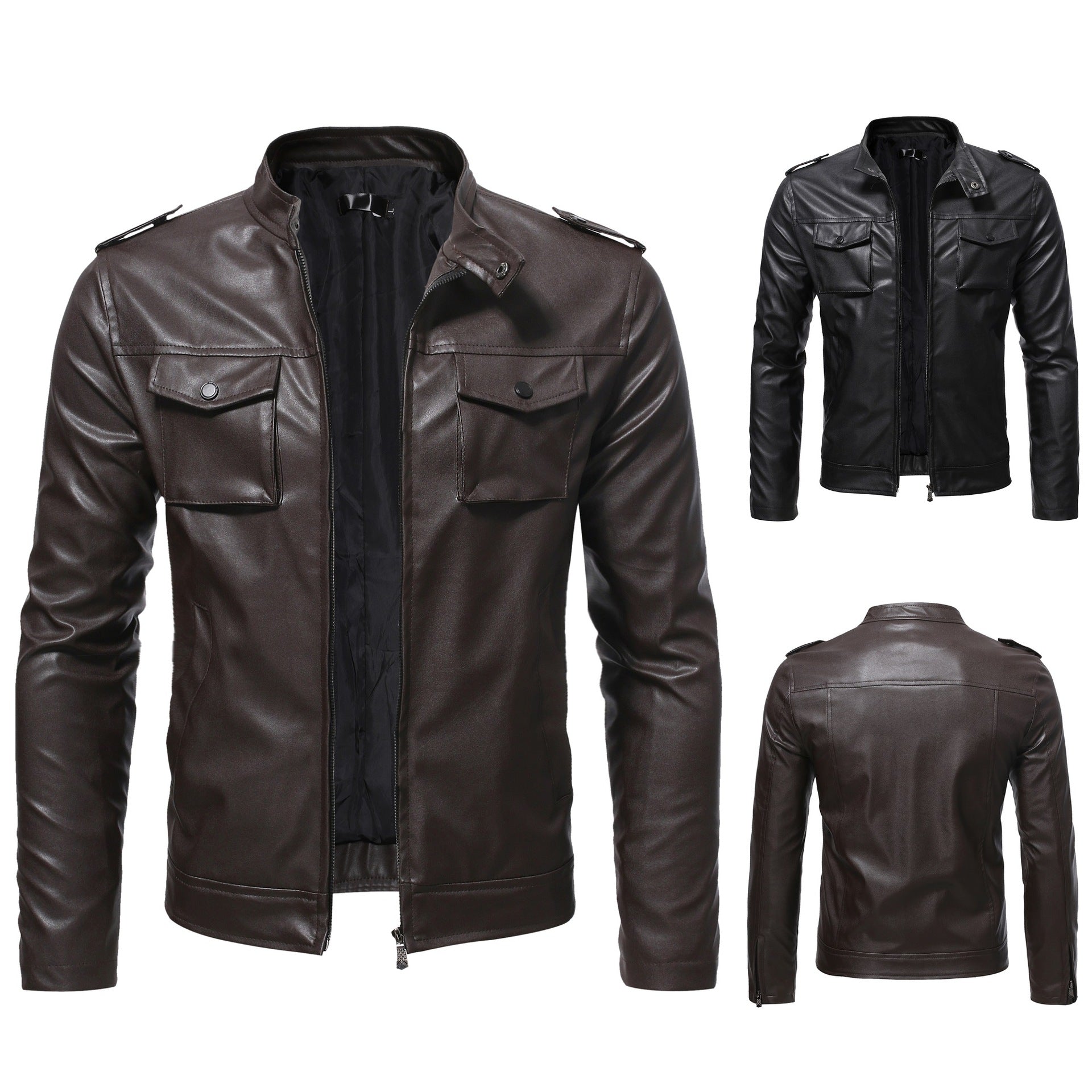Leder Bikerjacke Herren Schulterpolster Schwarz - BerlinGlamour