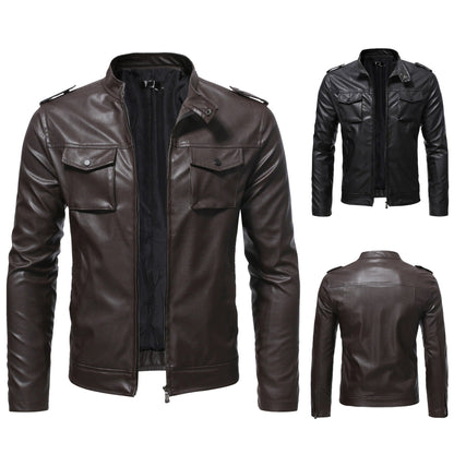 Leder Bikerjacke Herren Schulterpolster Schwarz - BerlinGlamour
