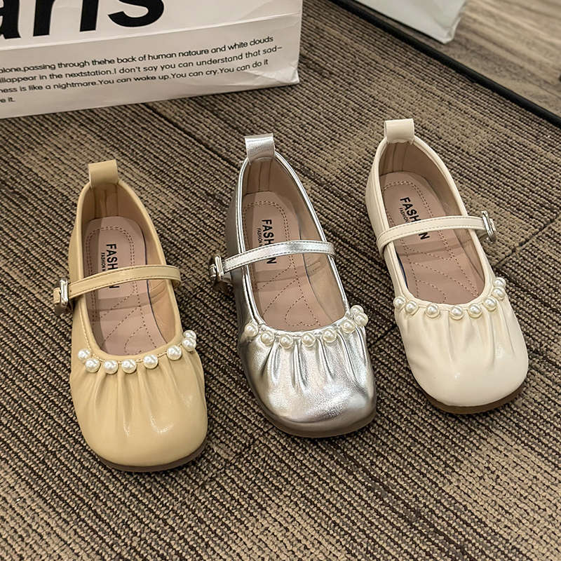 Damen Ballerinas Schuhe Perlen Dekor Flexibles Riemchen