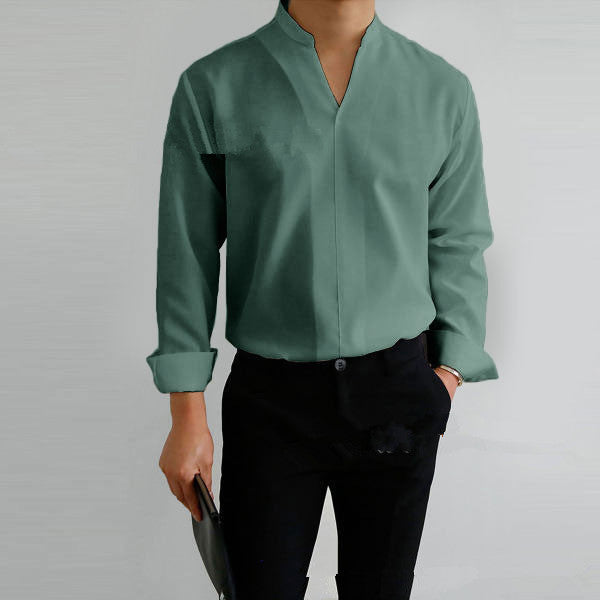 Herren Hemd Langarm Moderner Mandarin Kragen Elegantes Design