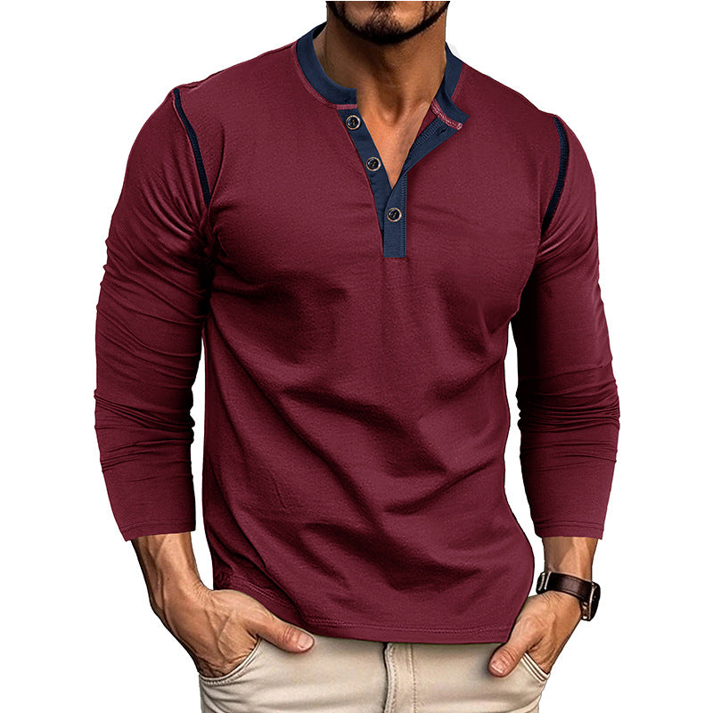Herren Langarm-Hemd Henley-Ausschnitt Modern Slimfit