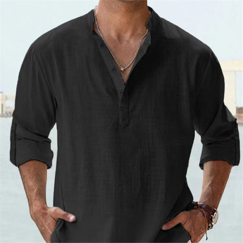 Herren Henley-Shirt Langarm Baumwolle Lässig Knopfverschluss