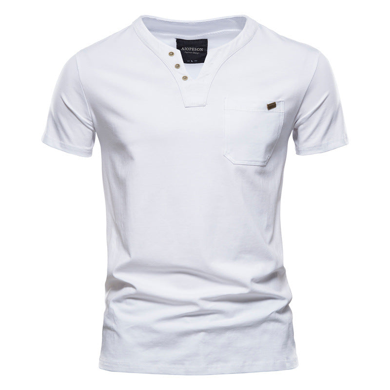 Herren Kurzarm-Shirts Modern mit Brusttasche und Henley-Ausschnitt