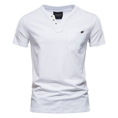 Herren Kurzarm-Shirts Modern mit Brusttasche und Henley-Ausschnitt