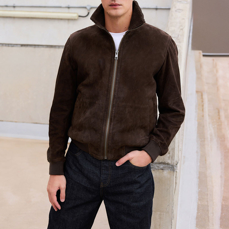 Herren Lederjacke Wildleder Modern mit hohem Kragen - BerlinGlamour