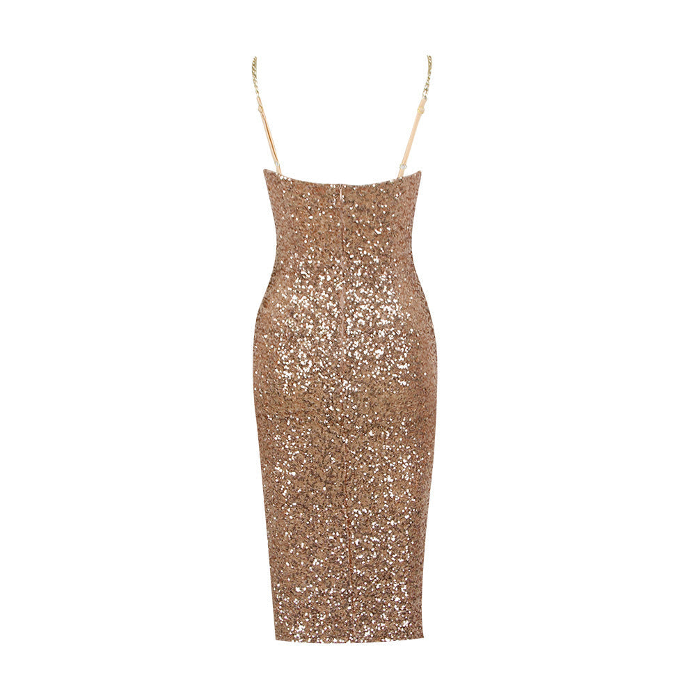 Midi-Kleid Glänzend Reißverschluss Abendkleid Elegant