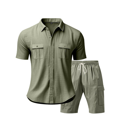 Herren Sommerhemd Kurzarm mit Cargo-Shorts Set