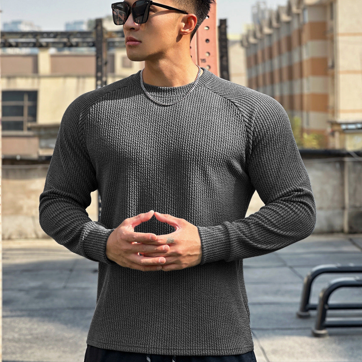 Herren Fitness-Shirt Langarm Atmungsaktiv Sportlich