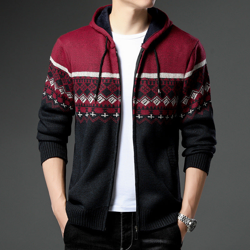 Herren Strickjacke Kapuze Gemustert Bequem