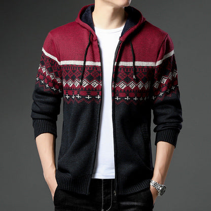 Herren Strickjacke Kapuze Gemustert Bequem