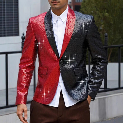 Herren Blazer Glänzend Pailletten Effekt Farbkontrast