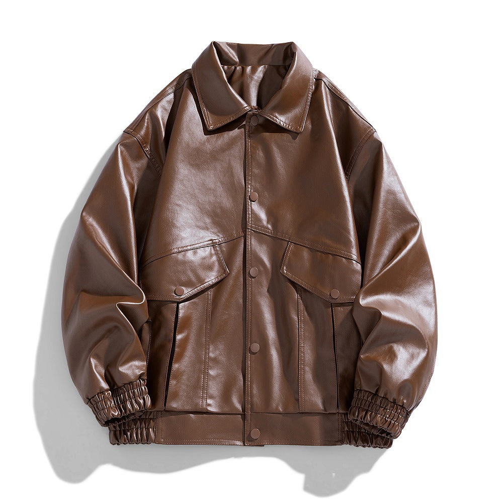 Herren Lederjacke Modern Utility Style mit Taschen