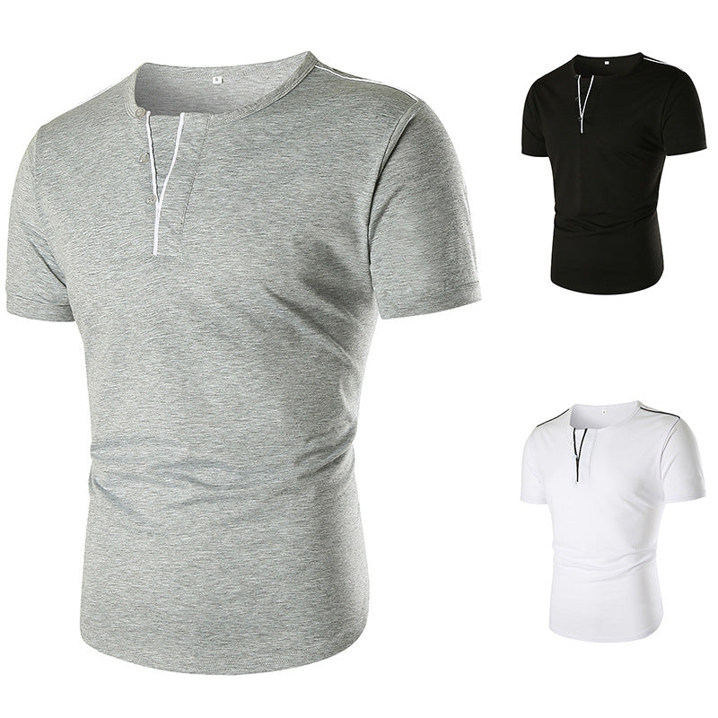 Herren T-Shirt Kurzarm mit Knopfleiste Kontrastnähte Modern - BerlinGlamour