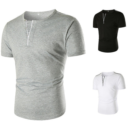 Herren T-Shirt Kurzarm mit Knopfleiste Kontrastnähte Modern - BerlinGlamour