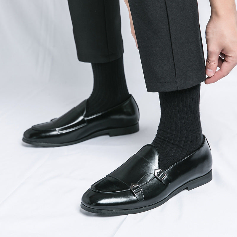 Damen Mokassins Elegante Doppelschnalle schwarz Mode