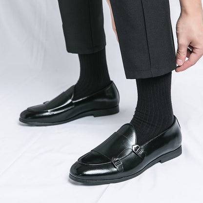 Damen Mokassins Elegante Doppelschnalle schwarz Mode