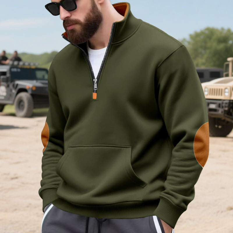 Herren Pullover Sportlich Halbzipper Kängurutasche