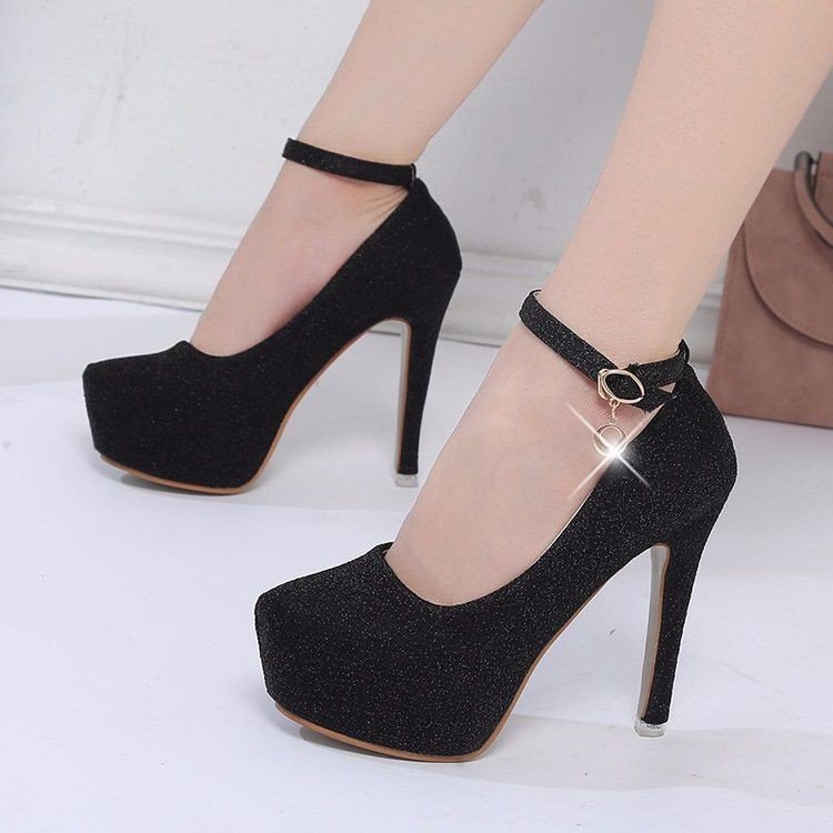 Damen High Heel Pumps Glitzer Schmuckdetail Plateau