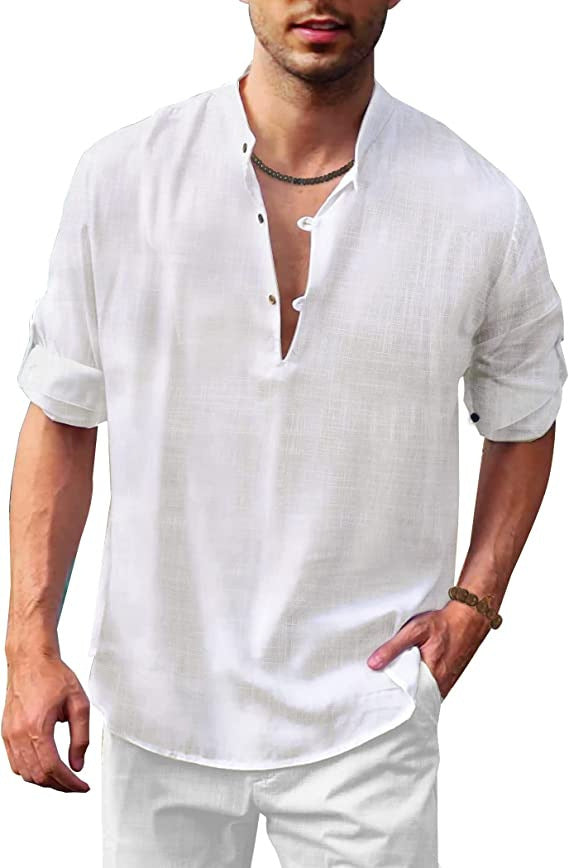 Herren Hemd Stehkragen Knopfleiste Elegant Modern