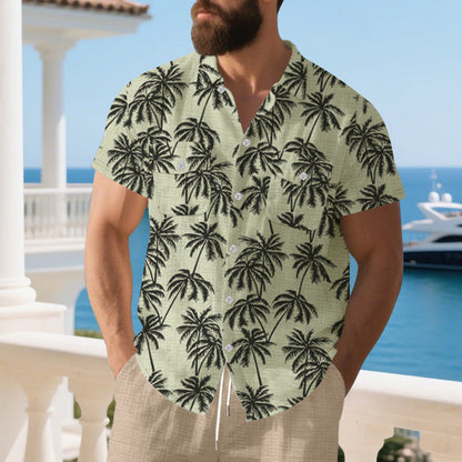 Herren-Hemd Kurzarm Tropen-Muster Bequem Sommer