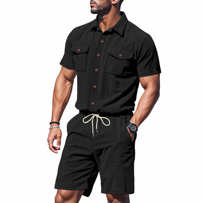 Herren Anzug Kurzarm Modern mit Taschen Elastisch