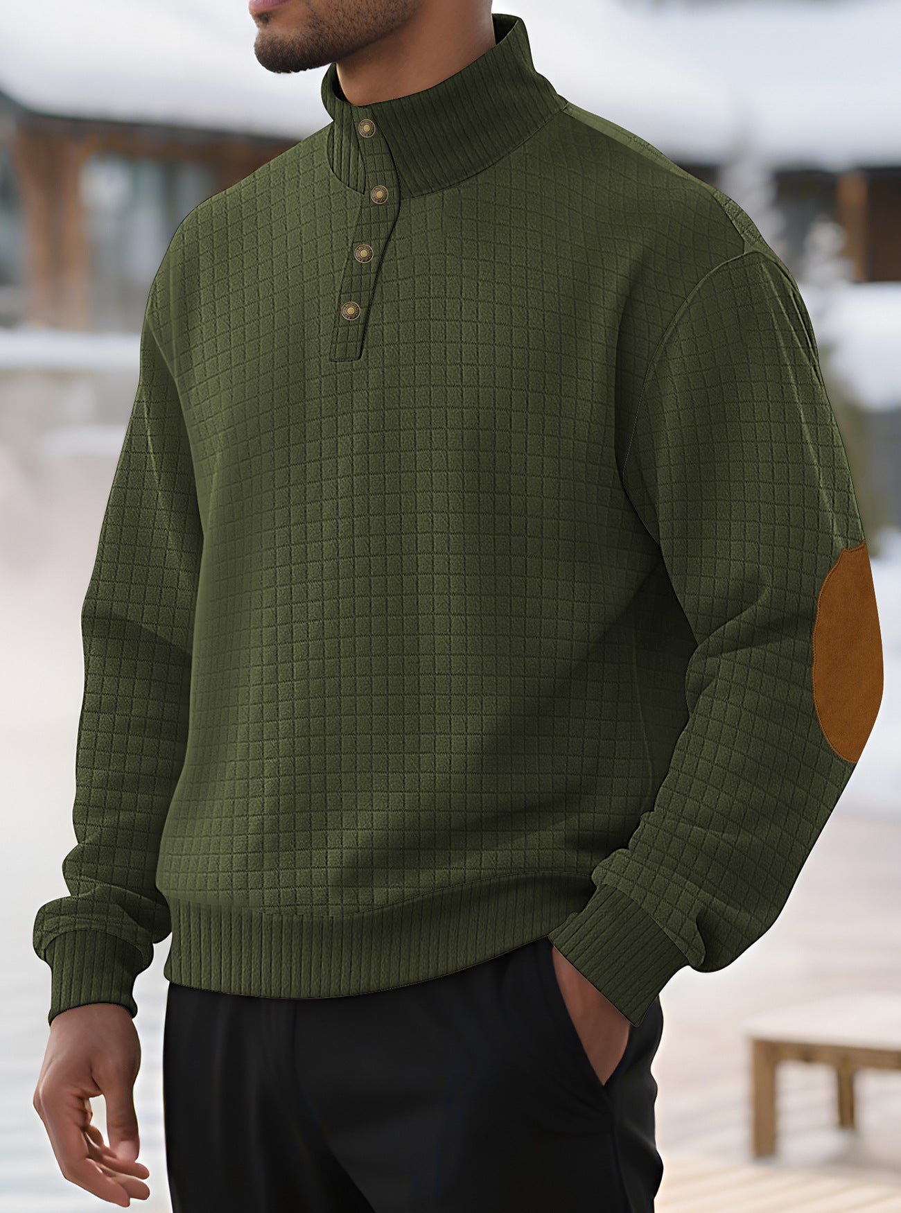 Herren Pullover Stehkragen Modern Strukturiert Knopfverschluss